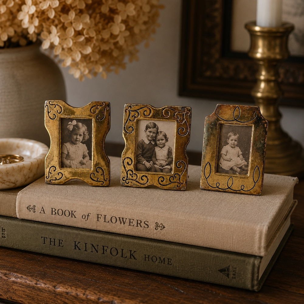 Vintage Mini Brass Picture Frame Set Gold Tone Miniature Photo Frames Set of 3